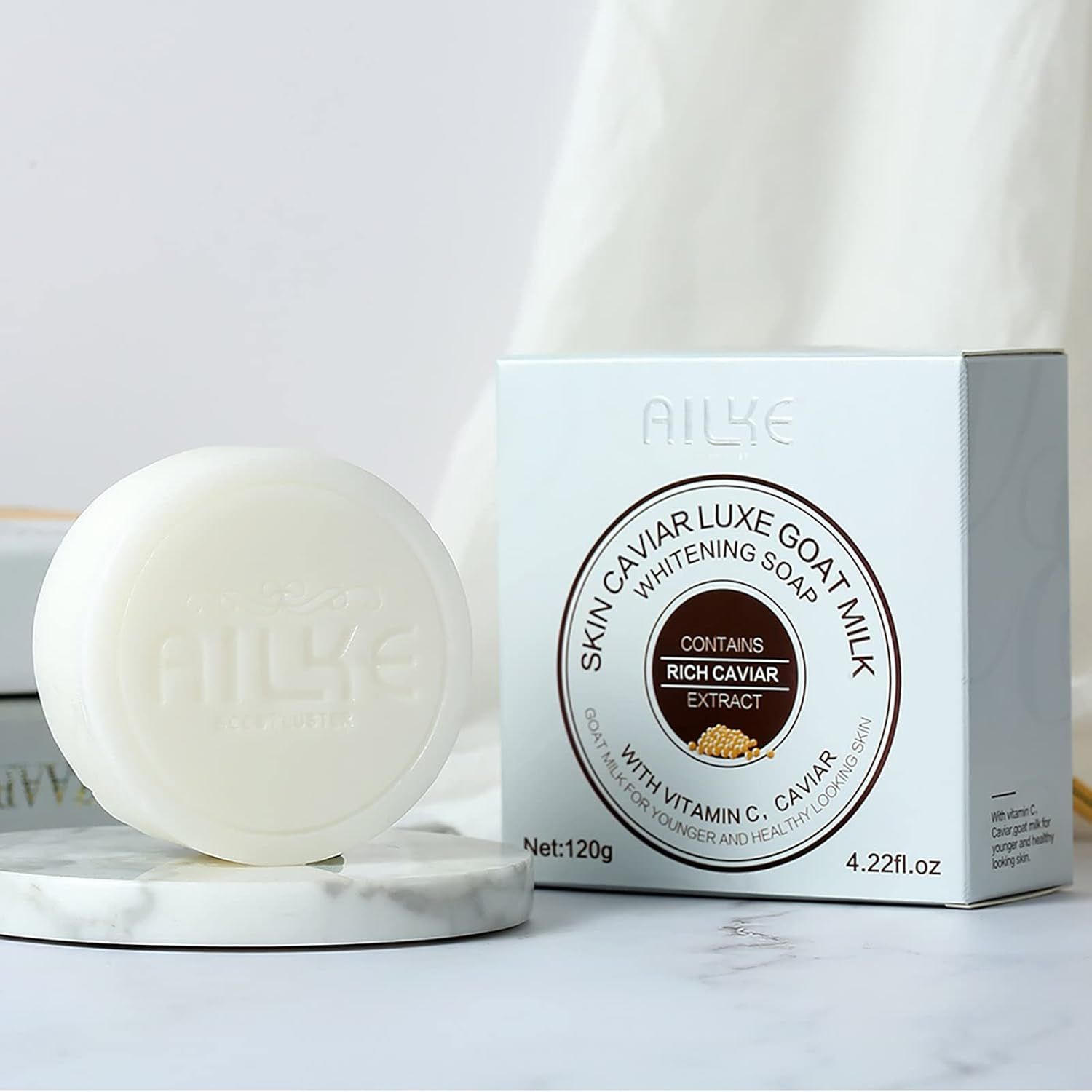 AILKE Goat Milk Whitening Soap, Moisturizing Body Wash Bar, Handmade Soap, with Vitamin C, Brightening, Even Toning, for All Skin Types, 120G image number 5