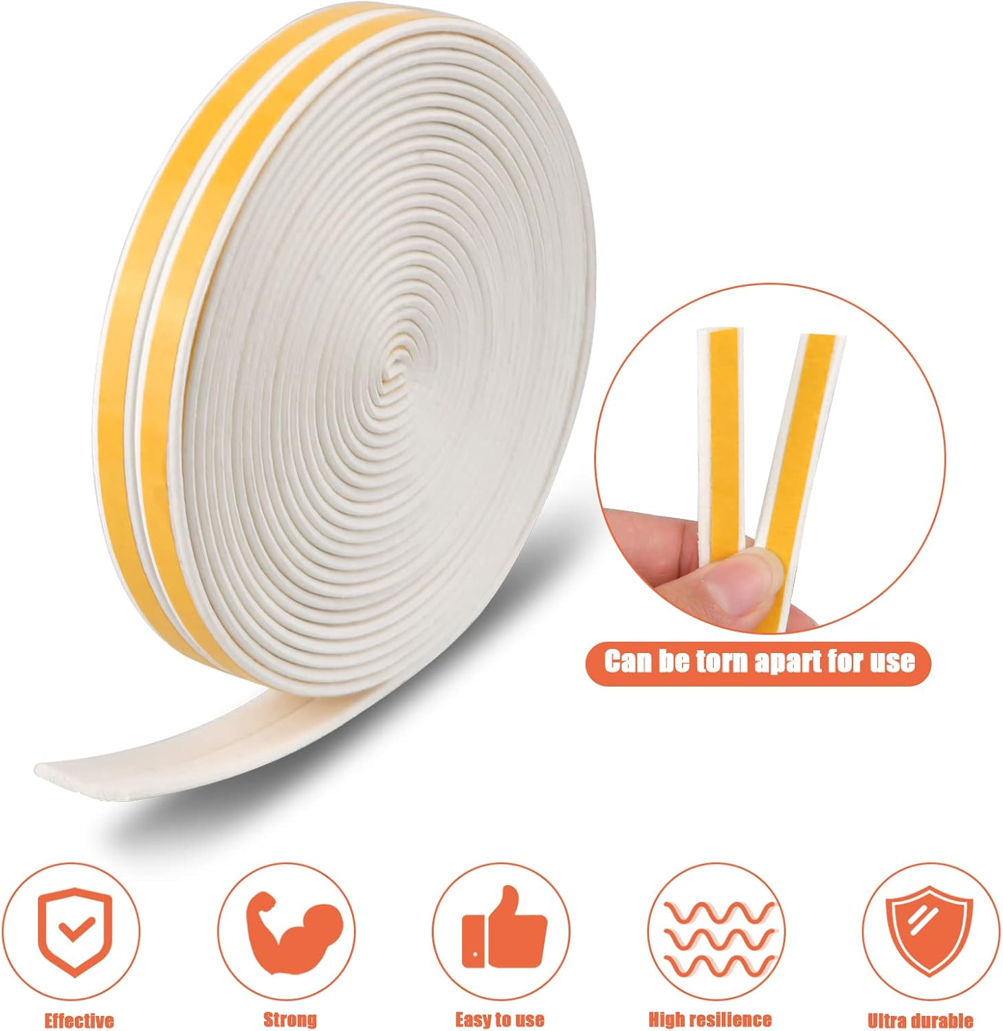 NATUCE Sealing Tape for Doors Windows 9 Mm X 2 Mm, Foam Self-Adhesive Door Seal Window Anti-Collision, Window Seal Rubber Seal Sealing Tape - 12 M (White) - White image number 6