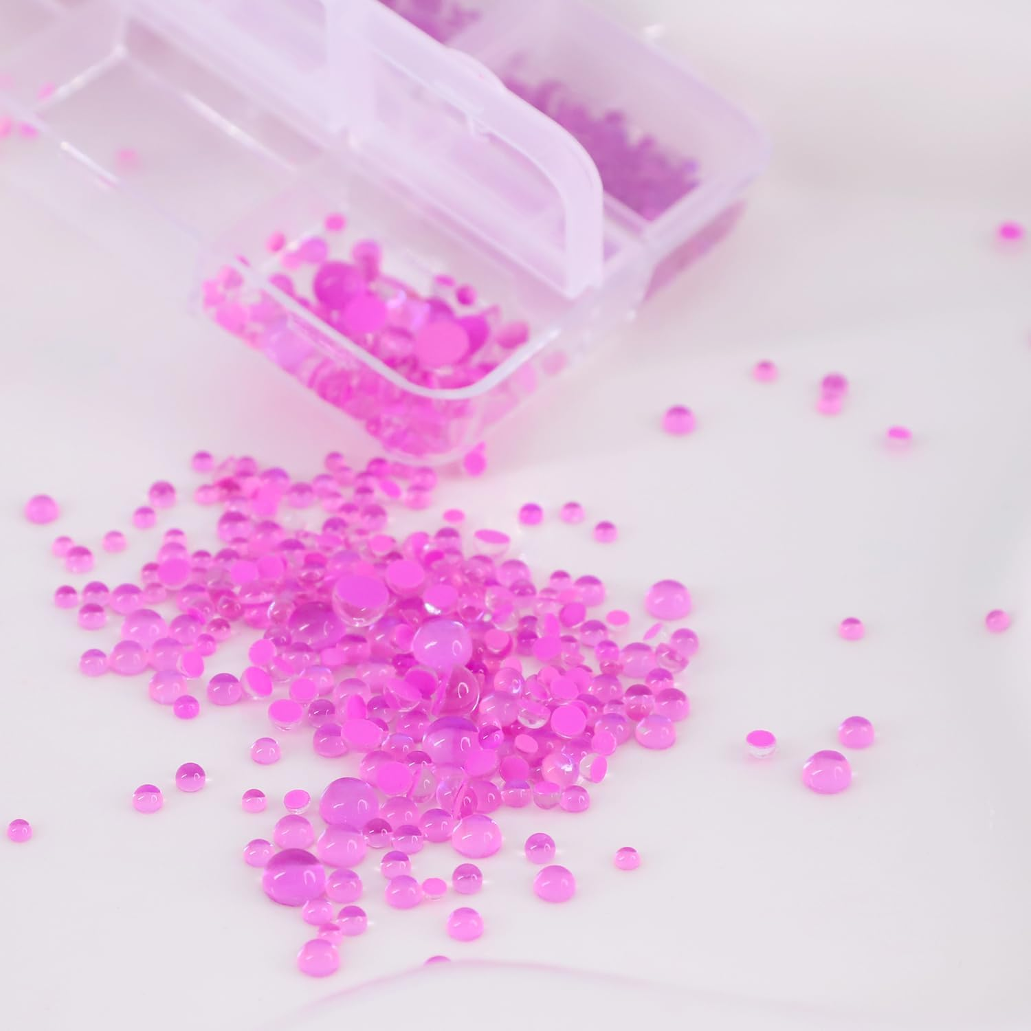 Mermaid Tears Two Colors 6 Jars ABS Half Pearls for Crafts Flatback Nails Pearls Bead Flat Back Pearls Gems for Nail Art Makeup, Shoes, DIY Craft Decorations 2-4Mm (Red) image number 5