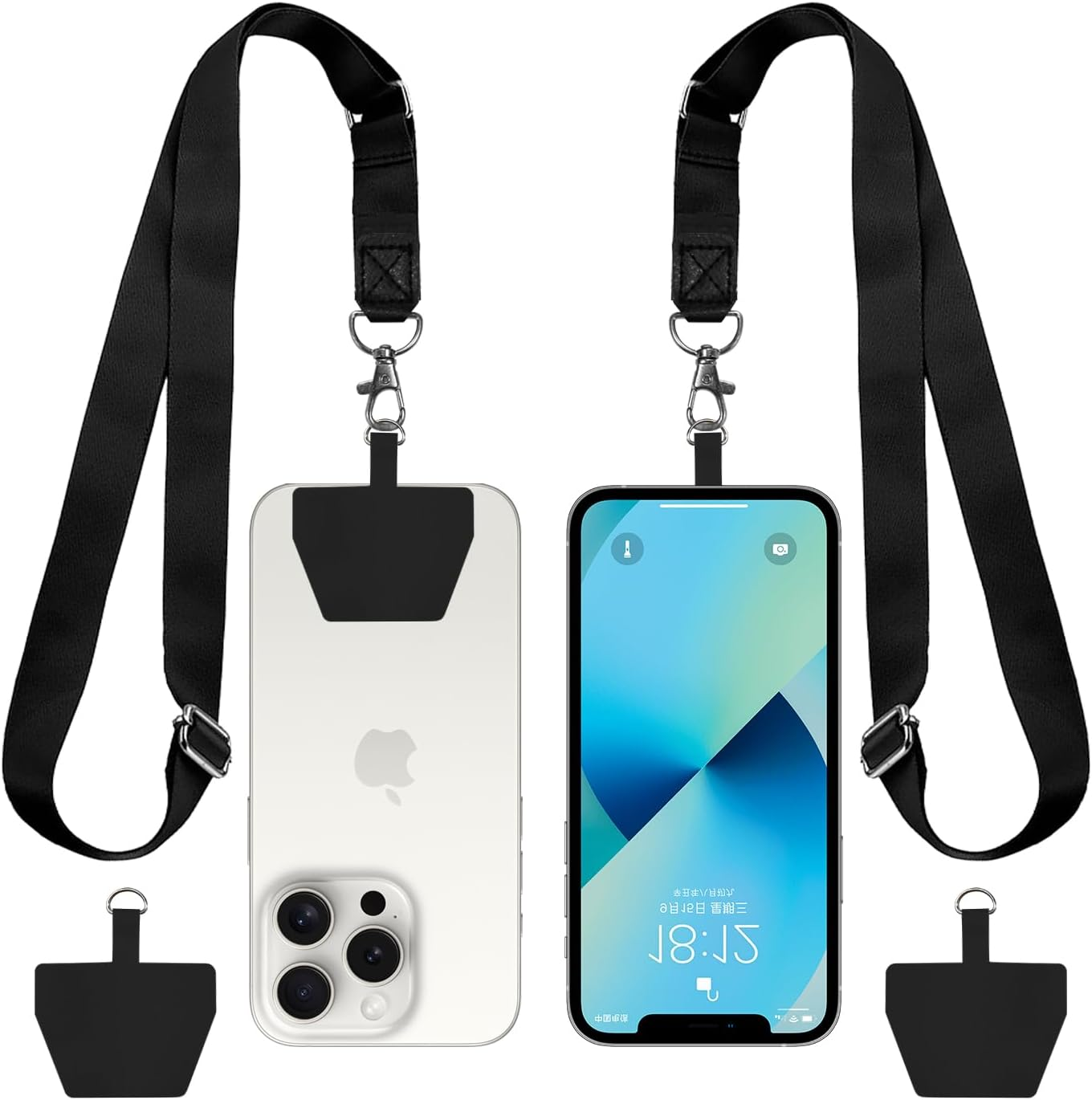 Phone Lanyard-2&times; Adjustable Neck Strap,2&times; Phone Patches,H HOME-MART Universal Cell Phone Lanyard Mobile Phone Lanyard Multifuctional Patch Lanyards Compatible with Most Smartphones - Black+Red image number 4