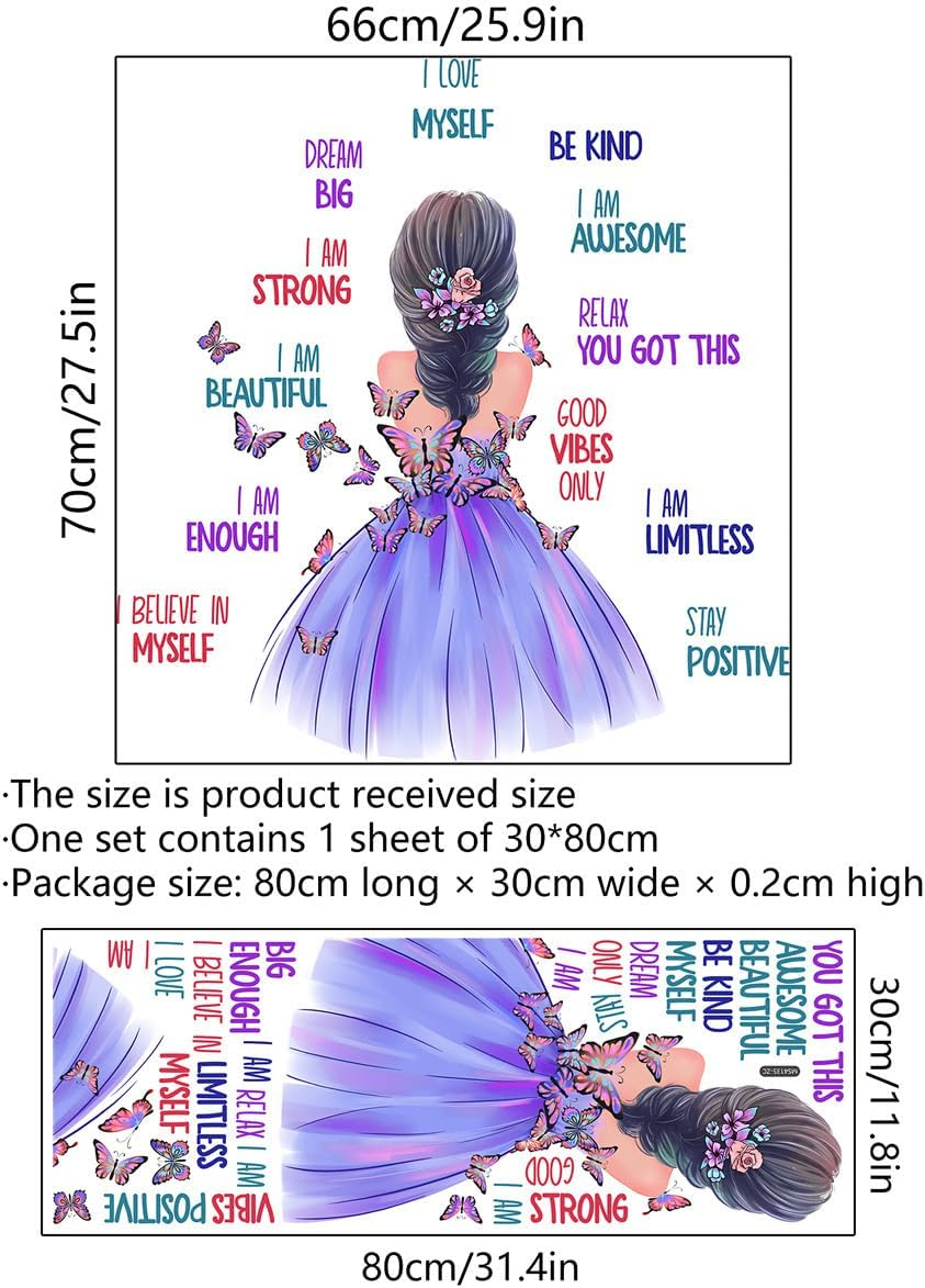 Imagitek Butterfly Girl Wall Decals, Colorful Butterflies with Motivational Lettering Quotes Wall Stickers for Girls Baby Nursery Bedroom Playroom image number 3