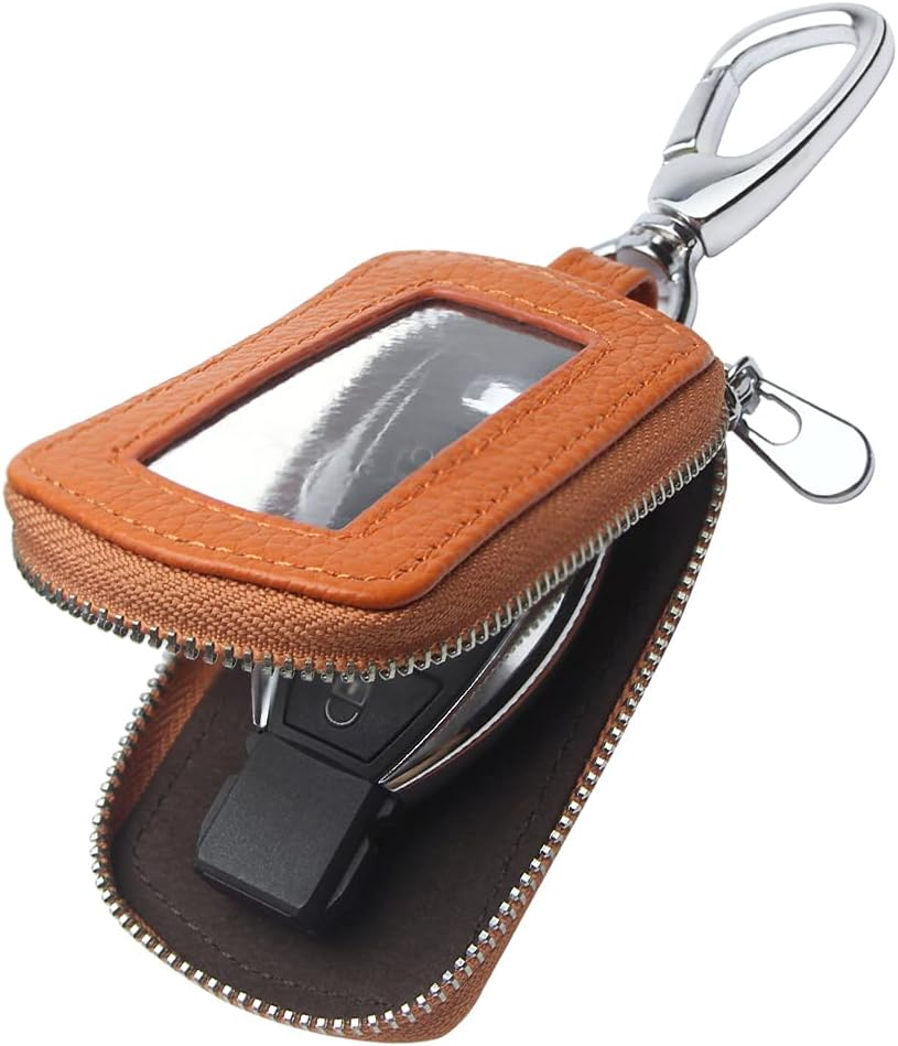 Universal Premium Car Key Fob Case Genuine Leather Car Smart Key Fob Holder for Remote Key Fob, Black-Brown, One Size