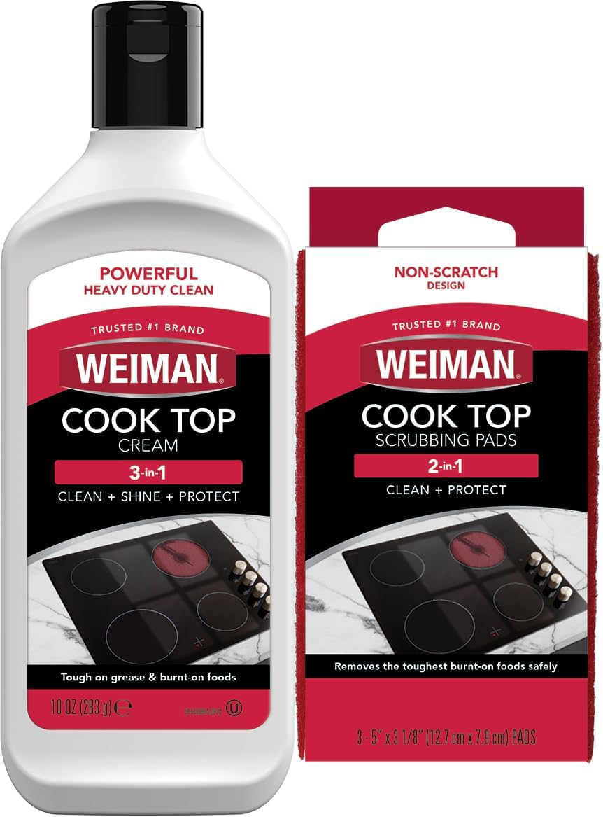 Weiman Cooktop Cleaning Kit - Cream Cleaner for Grease & Burnt-On Stains on Glass & Ceramic Stove Top - Removes Residue & Polishes Surface - 283 Gm Cream + 3 Scrubbing Pads image number 6