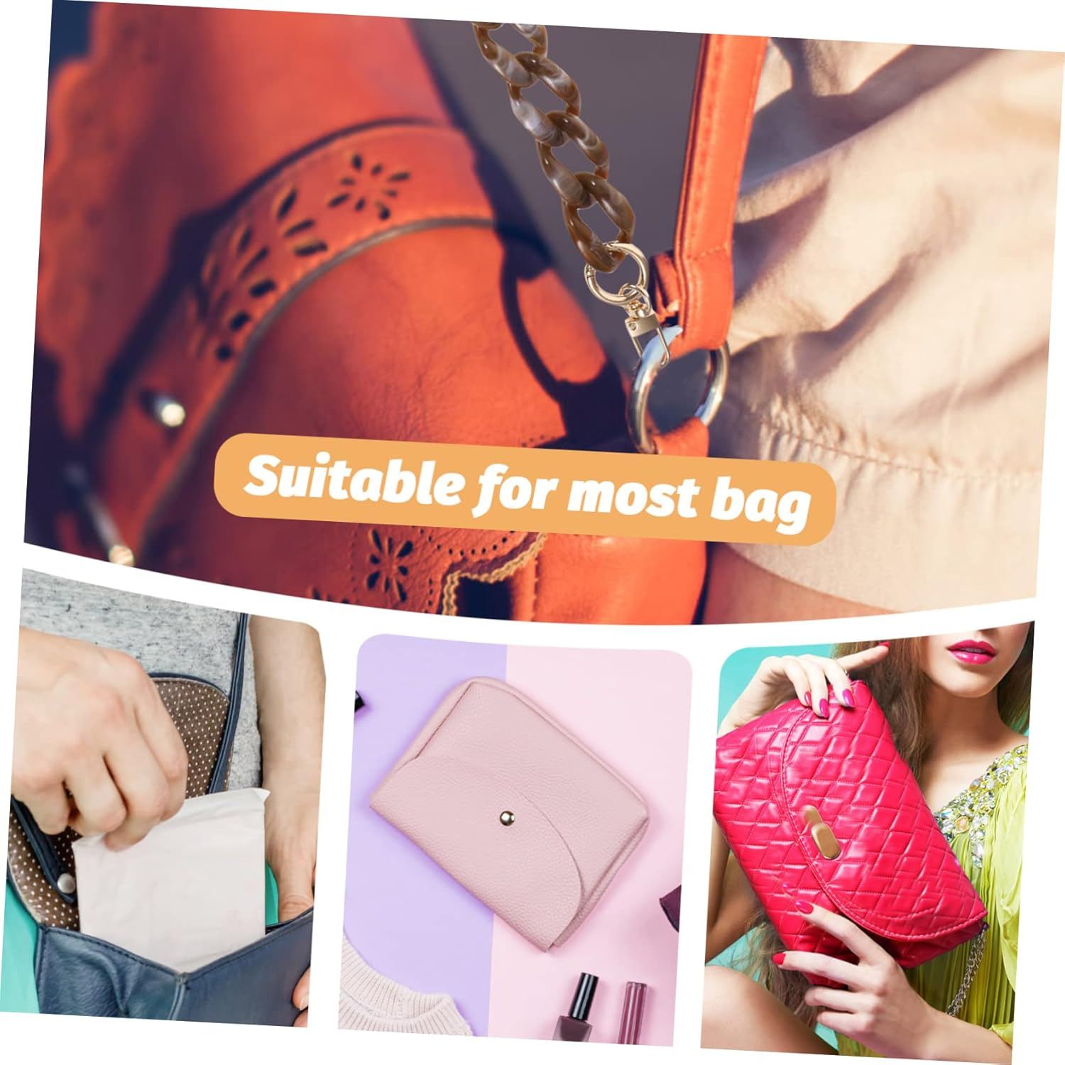 TEHAUX Detachable Handbag Chain Strap 120Cm Coffee Acrylic Fishbone Link Bag Chain Replacement for Shoulder Bags DIY Purse Accessory