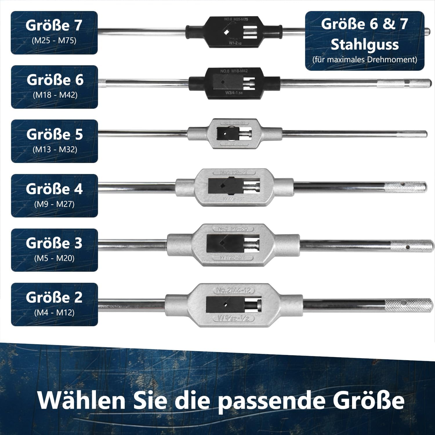 Am-Zerspanungstechnik Tap Wrench, Adjustable Pro Tap Wrench for Taps, Choice of Different Holders, Adjustable for Tap Cutter Set (M9-M27, Size 4) image number 6
