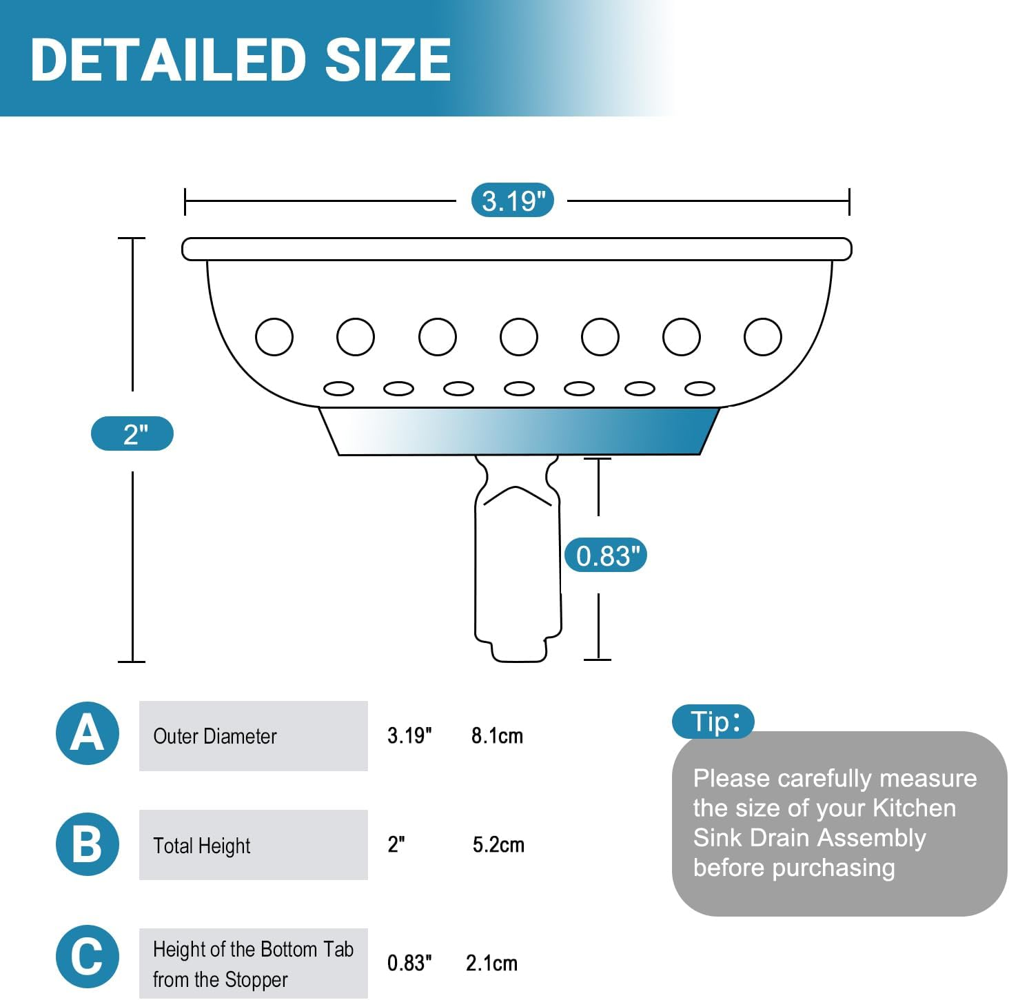 KONE Copper Kitchen Sink Strainer Basket, 2 Pcs Stainless Steel Antique Copper Sink Drain Strainer and Sink Stopper for Standard 3-1/2 Inch Sink Drain, with Metal Center Knob and Rubber Drain Stopper image number 3
