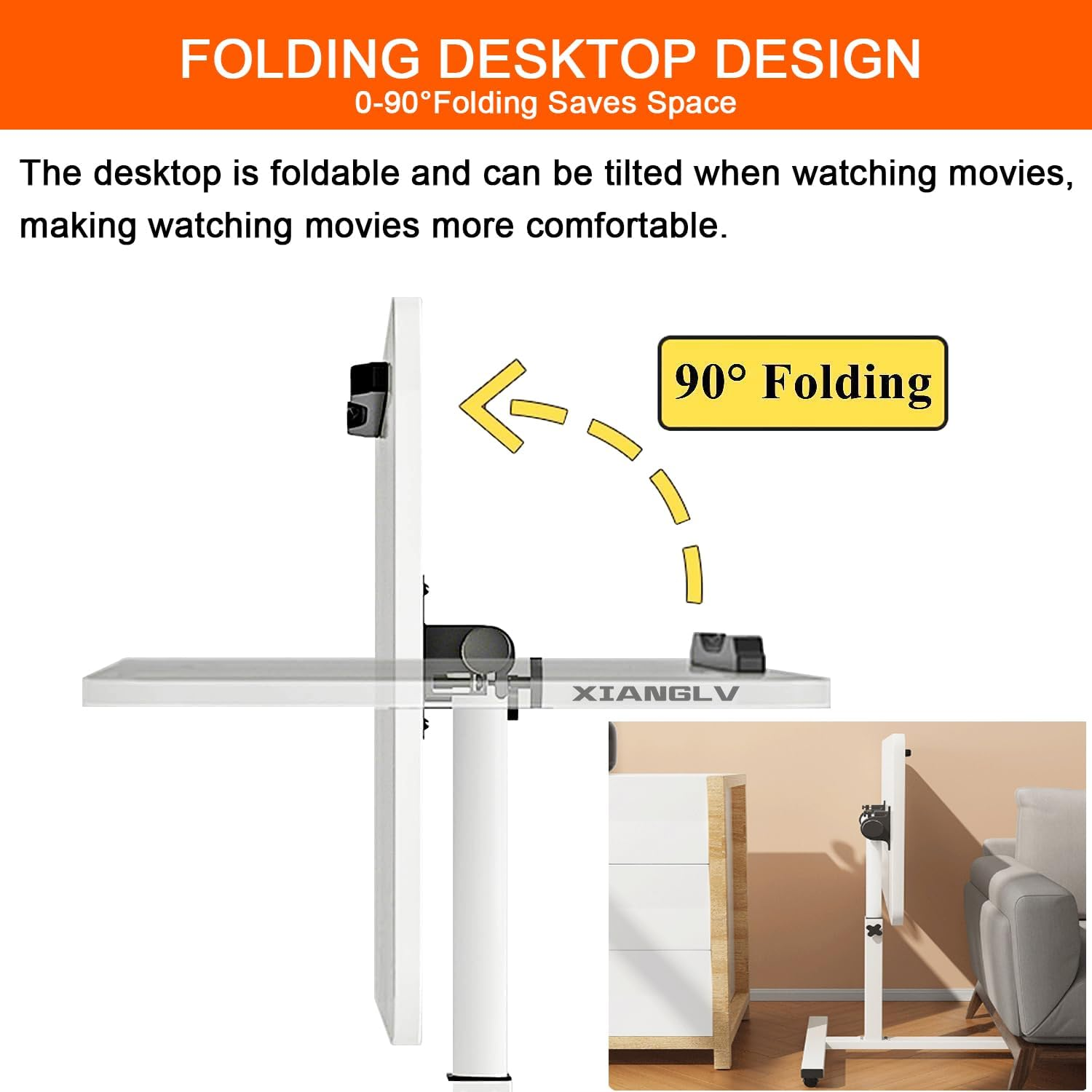 Mobile Overbed with Wheels, Height Adjustable Laptop Table with Shelf, Portable Home Office Desk Mobile Laptop Computer Standing Desk Cart with Tray for Work Study Reading