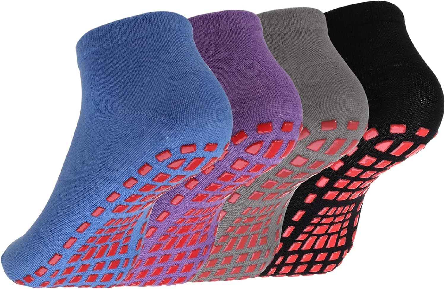 4 Pairs Unisex Non Slip Yoga Pilates Grip Socks Women,Full Toe Ankle Grip Socks for Pilates, Pure Barre, Ballet, Dance, Barefoot Workout image number 3