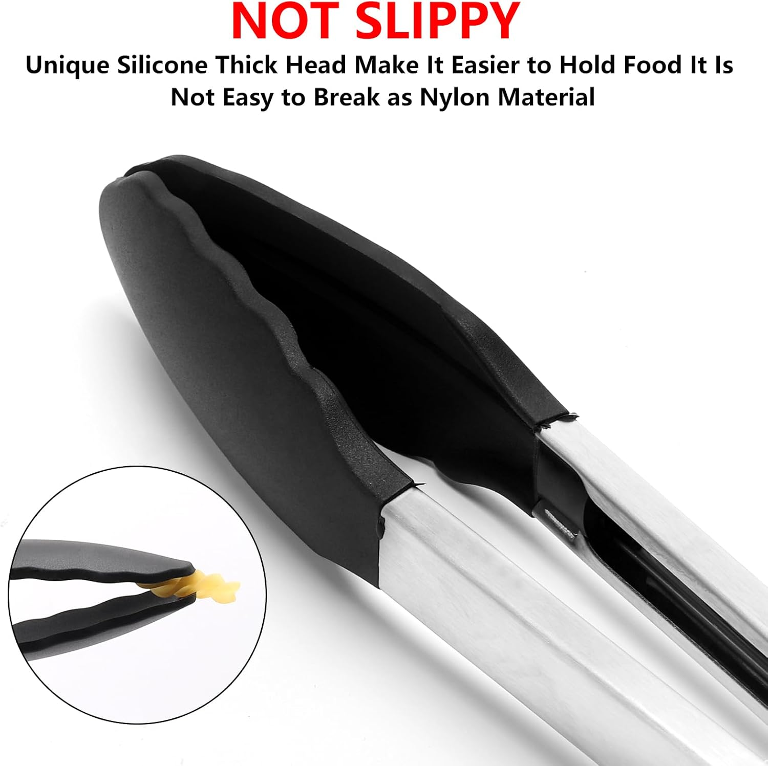 3 Pack Black Kitchen Tongs, Heat Resistant Silicone Tongs, Anti-Slip Stainless Steel BBQ Tongs, Kitchen Essentials for Cook, 7",9" and 12" image number 1