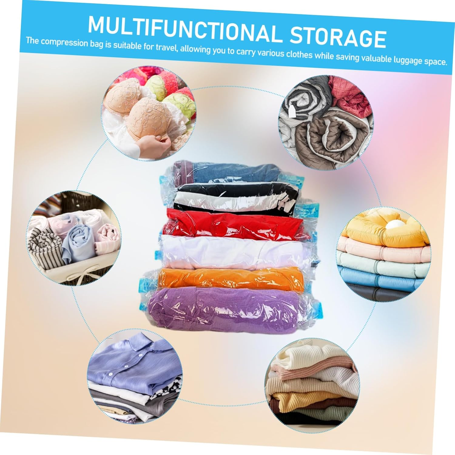 Hohopeti 12Pcs Travel Compression Bags Vacuum Storage Bags Double-Sided Sealing Space Saver Thick Design Travel Essentials image number 5