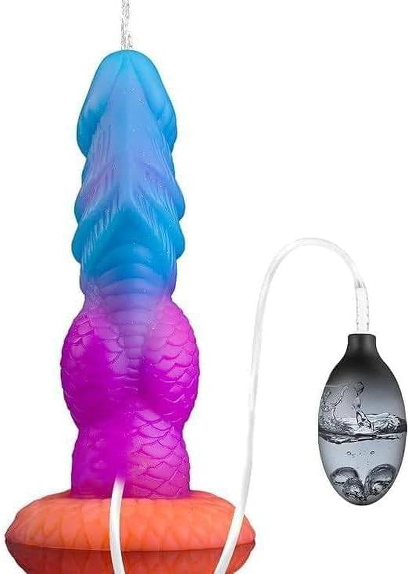 8 Inches Squirting Dildo, Ejaculating Dildo with Knot, Luminous Monster Fantasy Cumming Knotted Penis Glow in the Dark, Adult Sex Toys for Women Men