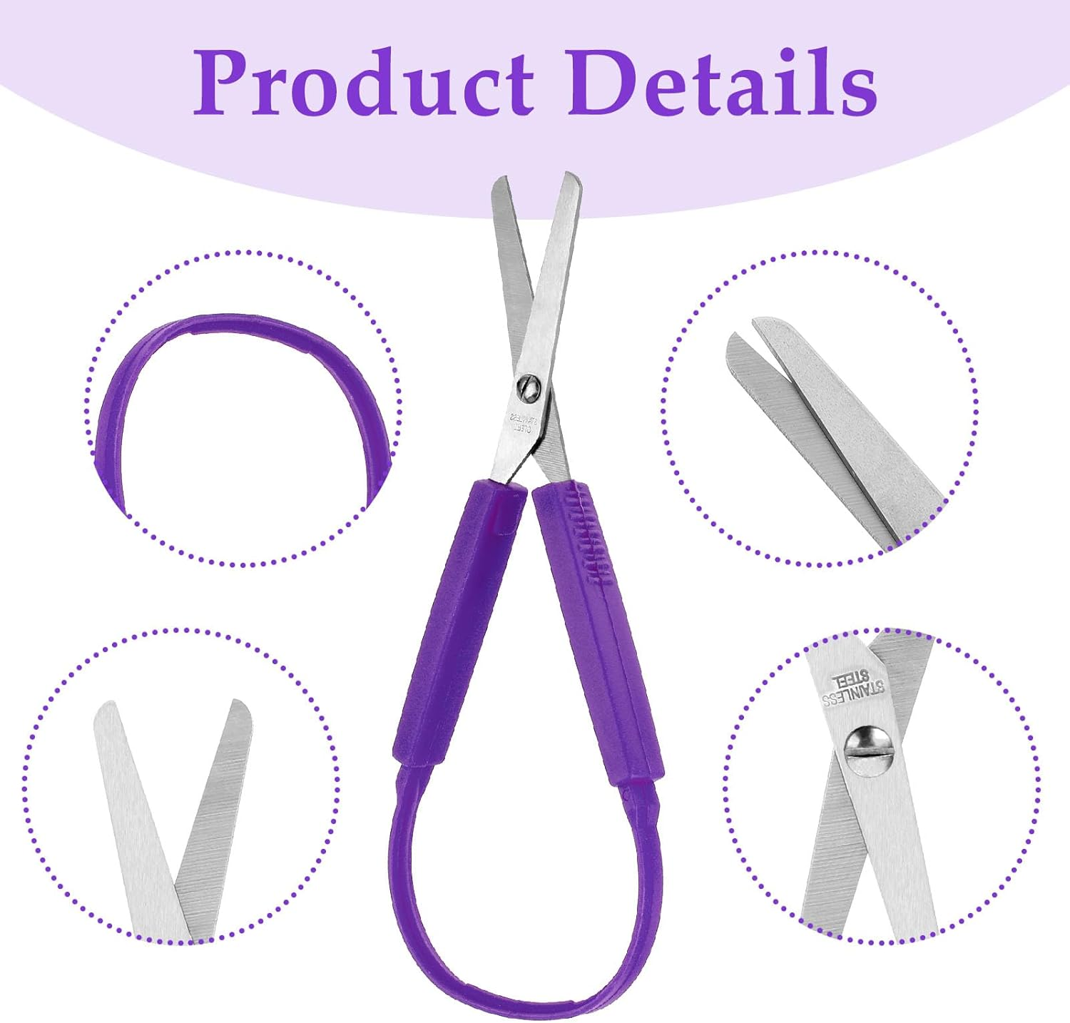 1Pcs Mini Loop Scissors Adaptive Design Scissor Self-Opening Handle Safety Scissors for Kids Children Schools Special Need Daily DIY Crafts(Purple)