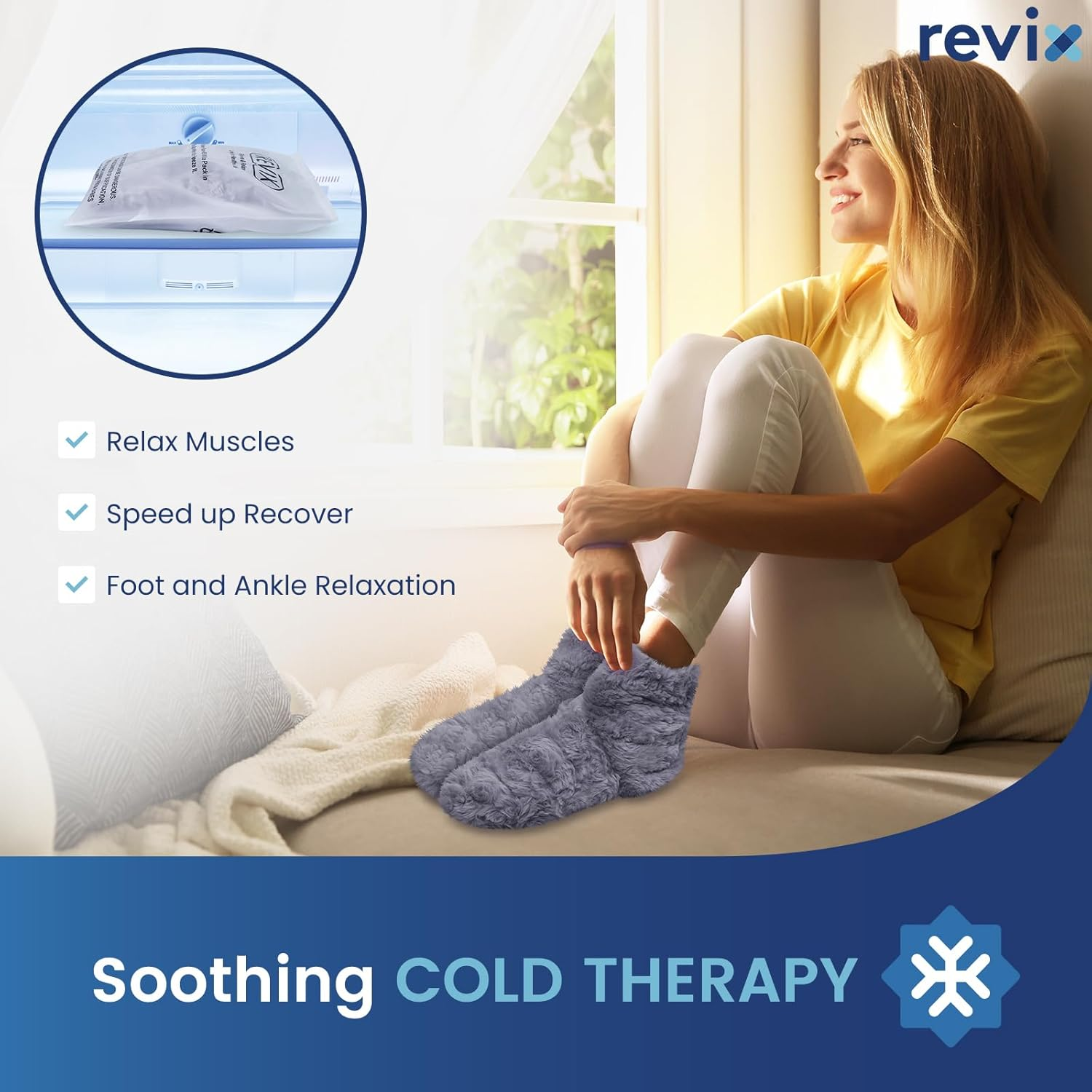 REVIX Microwavable Booties and Feet Warmers for Women & Men, Microwave Heated Foot Warmer with Flaxseed Moist Heat Therapy for Cold Feet, Gray, S/M