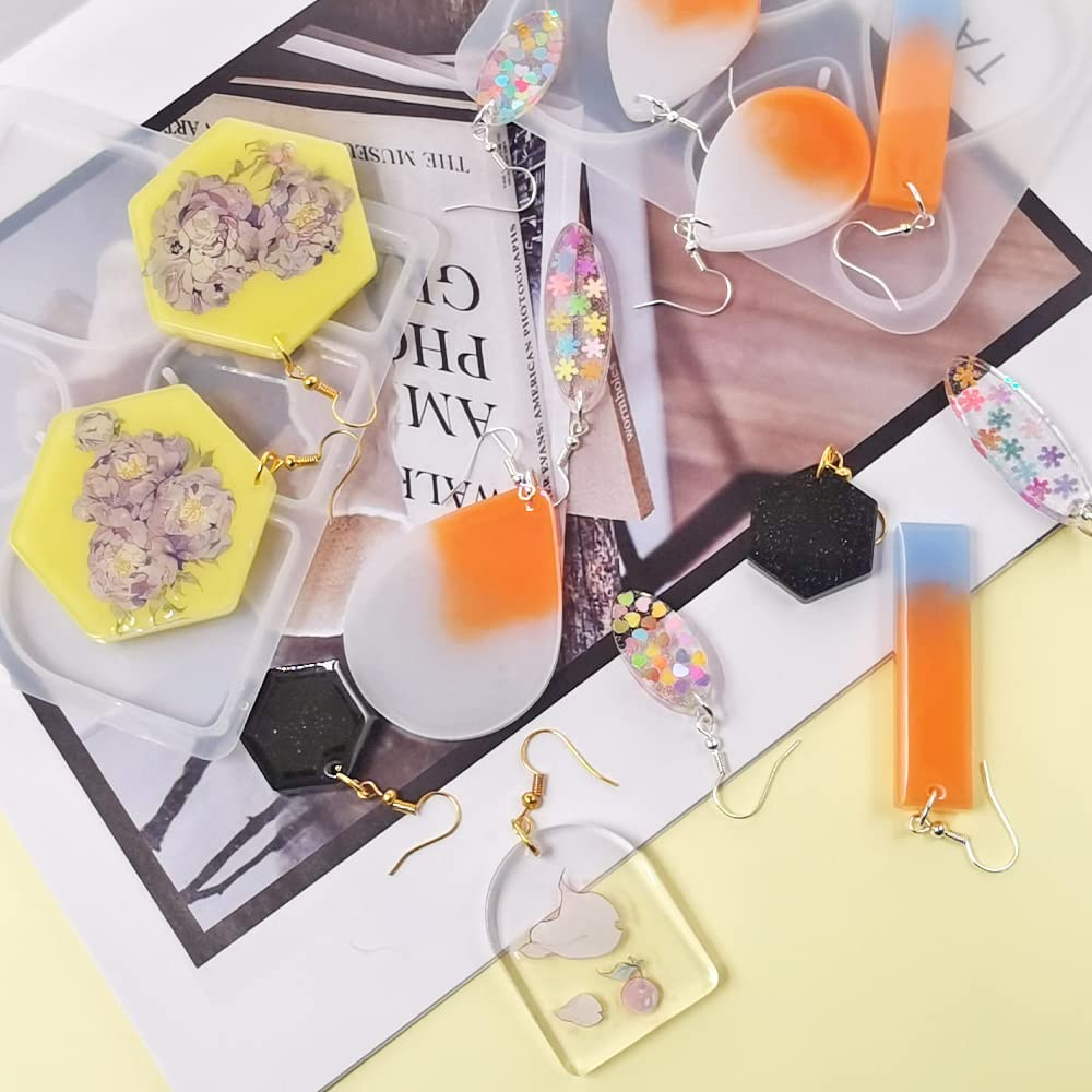 12 Pcs Earring Silicone Moulds for Resin, SENHAI Variety Size Resin Earring Moulds with Hole, Jewelry Moulds Silicone for Making Jewelry, Earrings, Pendants with 360 Pcs Earring Accessories image number 2