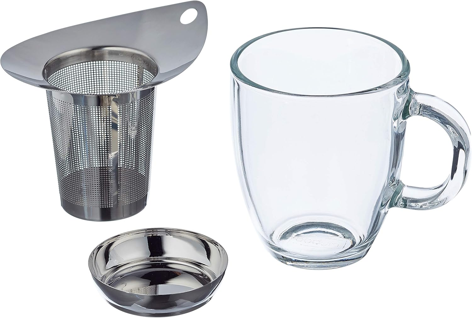 BODUM YO-YO Set Mug, Glass and Tea Strainer, 0.35 L, 12 Oz, S/S, Stainless Steel - Black ; image number 2