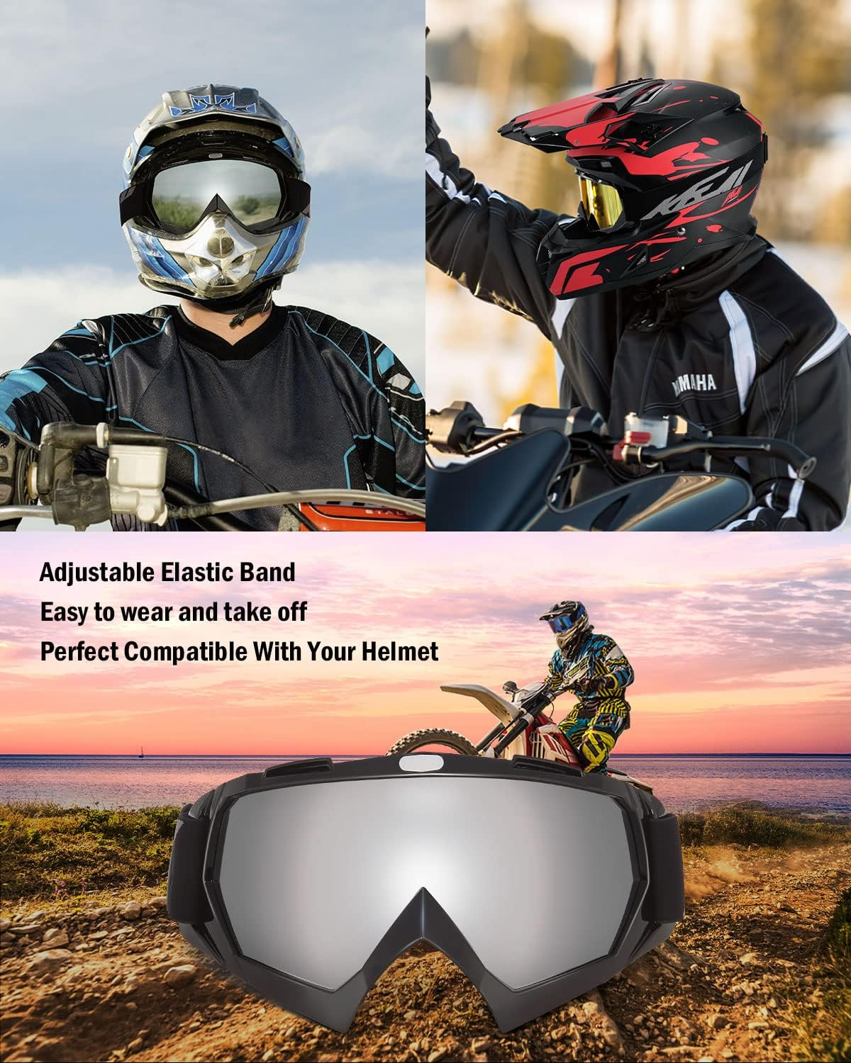 KEMIMOTO Dirt Bike Goggles Motocross Goggles ATV UTV Goggles anti UV Riding Goggles