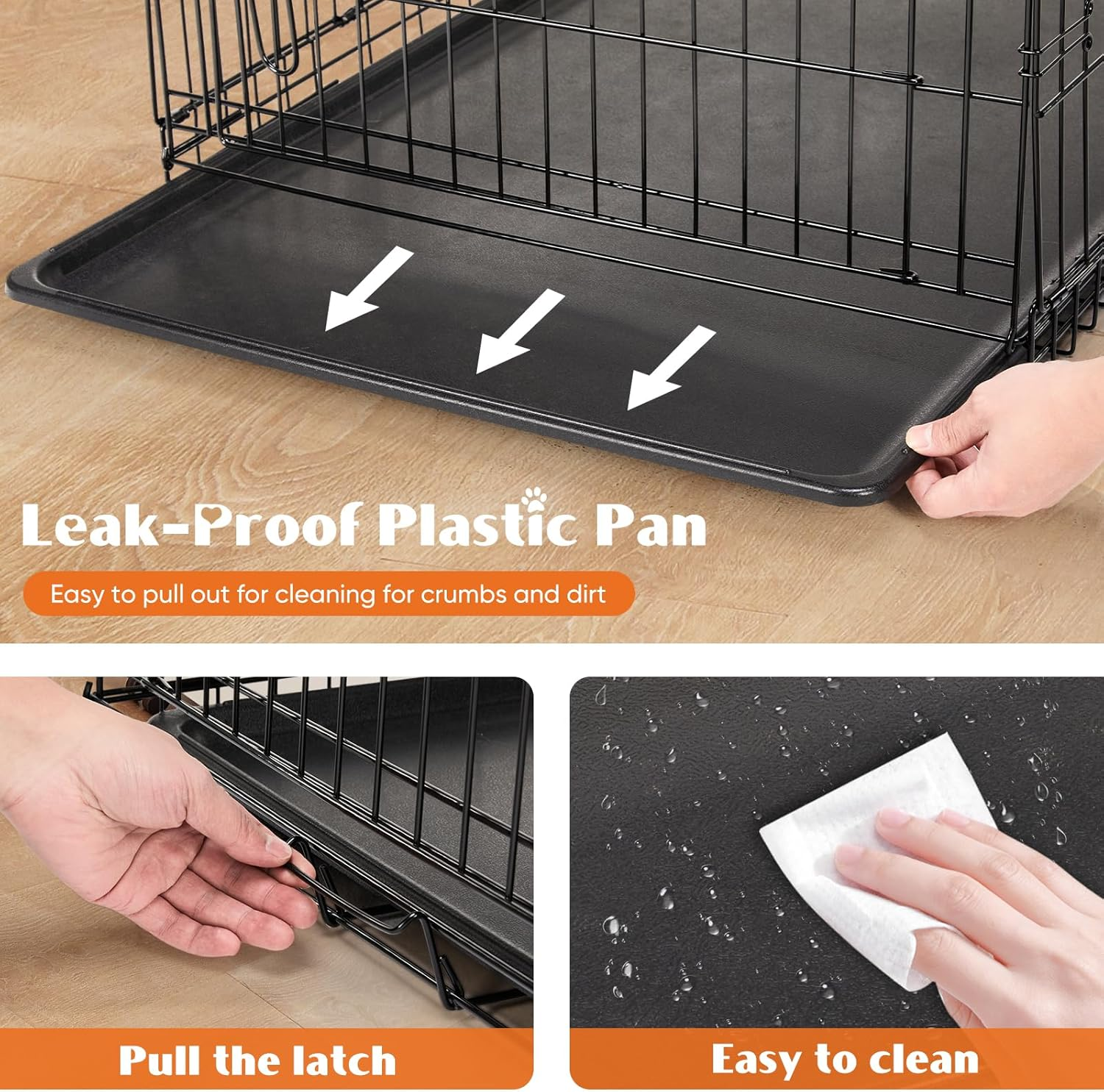 Sweetcrispy Large Dog Crate with Divider Panel, 36 Inch Double Door Folding Metal Wire Dog Cage with Plastic Leak-Proof Pan Tray, Pet Kennel for Indoor, Outdoor, Travel, 36S image number 3