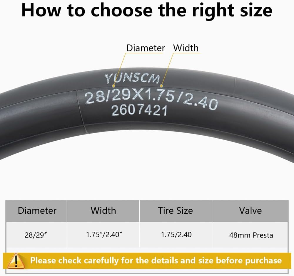 Yunscm 2 Pcs 29X1.95 Bike Tubes Heavy Duty,29X1.75/1.95/2.10/2.25/2.30/2.35/2.40 Bike Inner Tubes Presta Valve 48Mm,29X1.95 Tube,29X2.10 Tube,Mountain Bike Tube 29X1.95,Bike Tube 29X1.95 image number 1