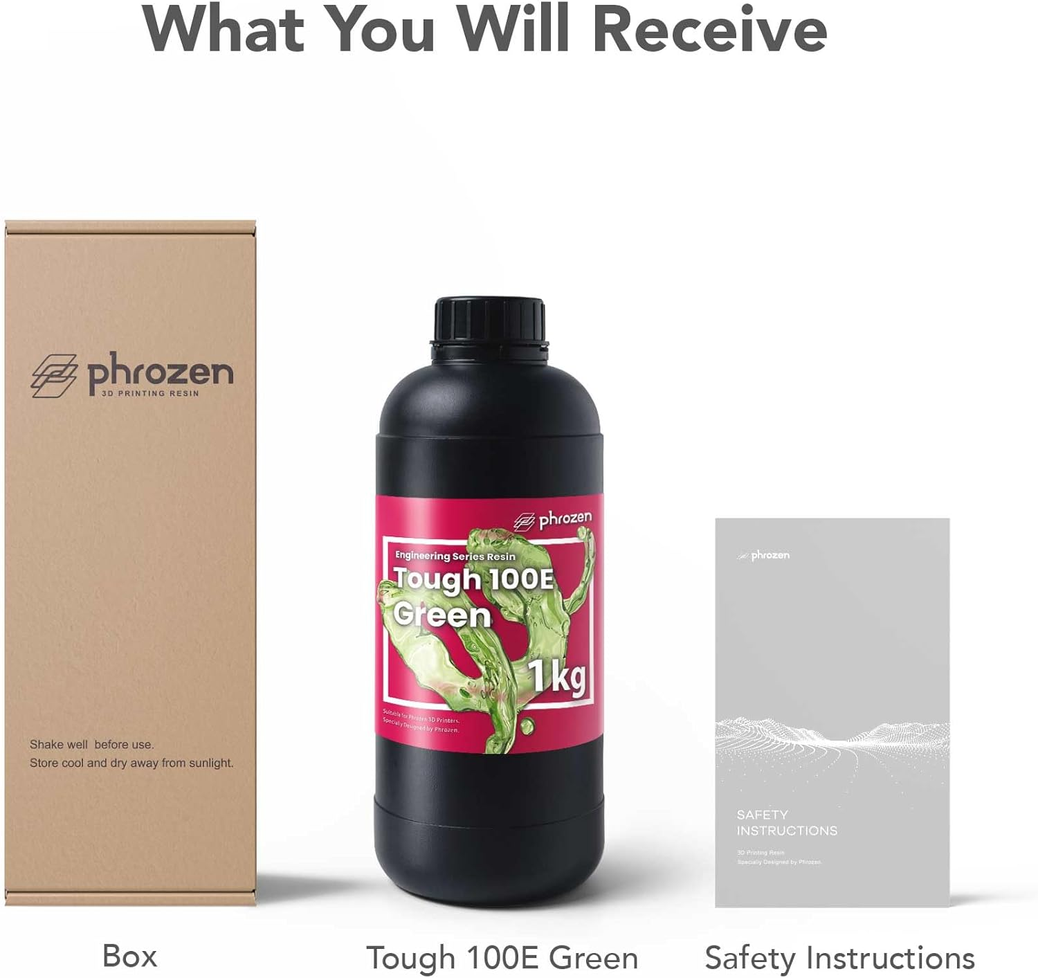 Phrozen Tough 100E 3D Printer Resin | Uv-Curing Resin for Most 405Nm LCD/DLP Printers | Engineering Resin with Toughness - Green (1Kg) image number 1