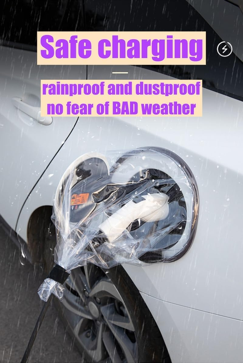 EV Charger Cover, Electric Vehicle Charger Protective Covers &ndash; PVC Plug Shield & Insulated Cable Sleeve for Dust, Heat, and Weather Resistance (Transparent) AUPOINT