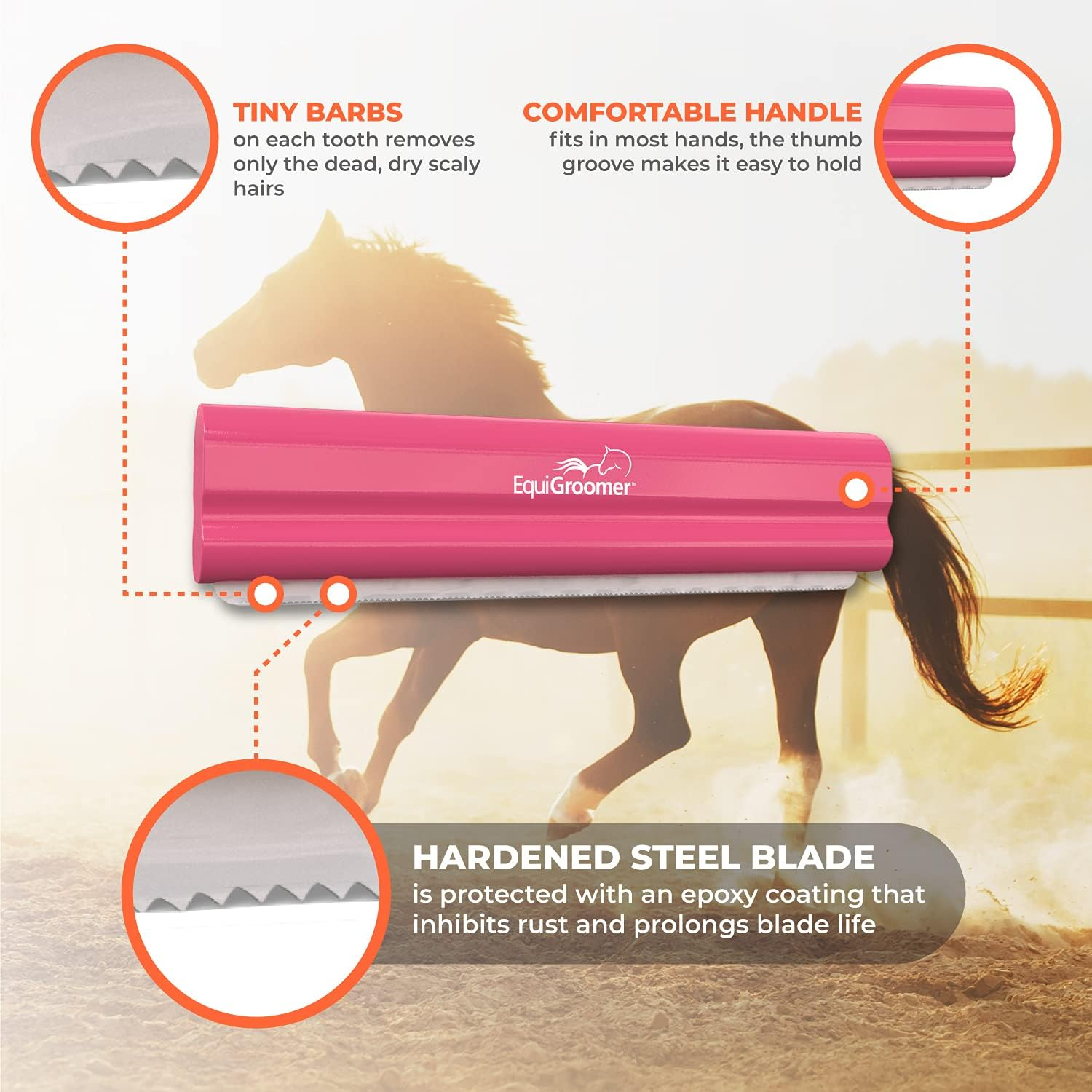 Equigroomer Large 9" Shedding/Grooming Tool for Horses (Pink)