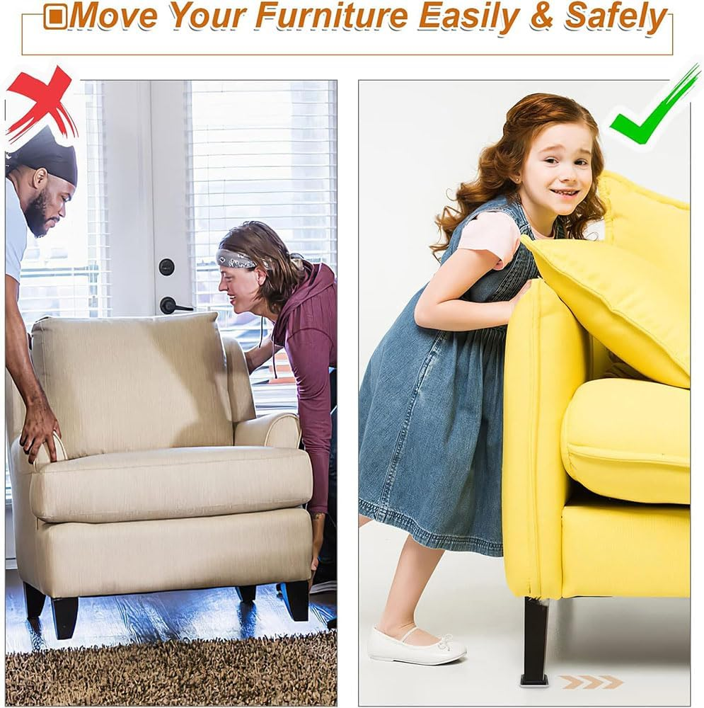 Lyhaogao 24Pcs Self Stick Furniture Sliders for Carpet Adhesive Moving Pads, Square Furniture Glides for Sofa,Bed,Dresser, No Tool Beige Carpet Sliders to Protect Floors and Easy Furniture Moving image number 3