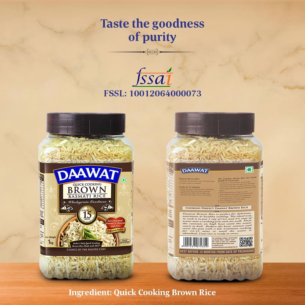 Daawat Brown Basmati Rice Jar, 1 Kg (LT071) image number 2