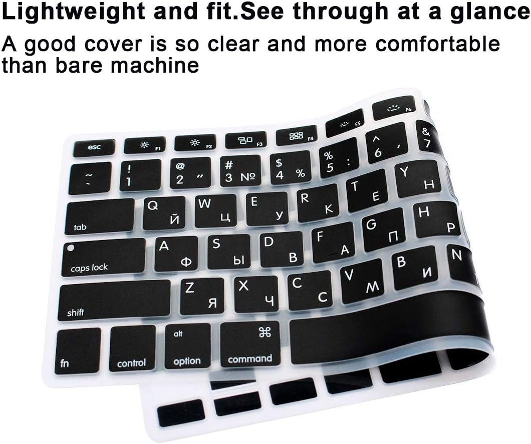 MMDW Russian Language Silicone Keyboard Cover Skin for Macbook Pro 13" 15" 17" (2015 or Older Version),For Macbook Air 13" A1369/A1466,USA Layout Protective Skin,Black - Taiwanese image number 3