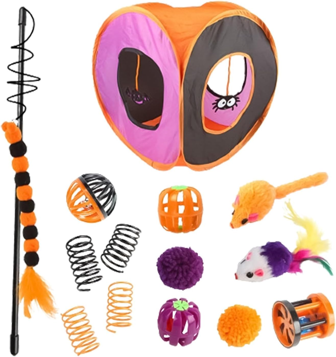 Indoor Cat Toys - Halloween Cat Tunnel Toys Set - Halloween Folding Square Channel Cat Toy Box, Kitten Accessories Cat Feather Wand Ball Toys for Indoor image number 3