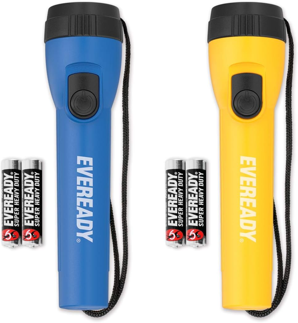 Energizer Eveready LED Torch (2 Pack), Super Bright Flashlight for Outdoors, Camping and Gifts (4 AA Batteries Included), Blue/Yellow image number 3