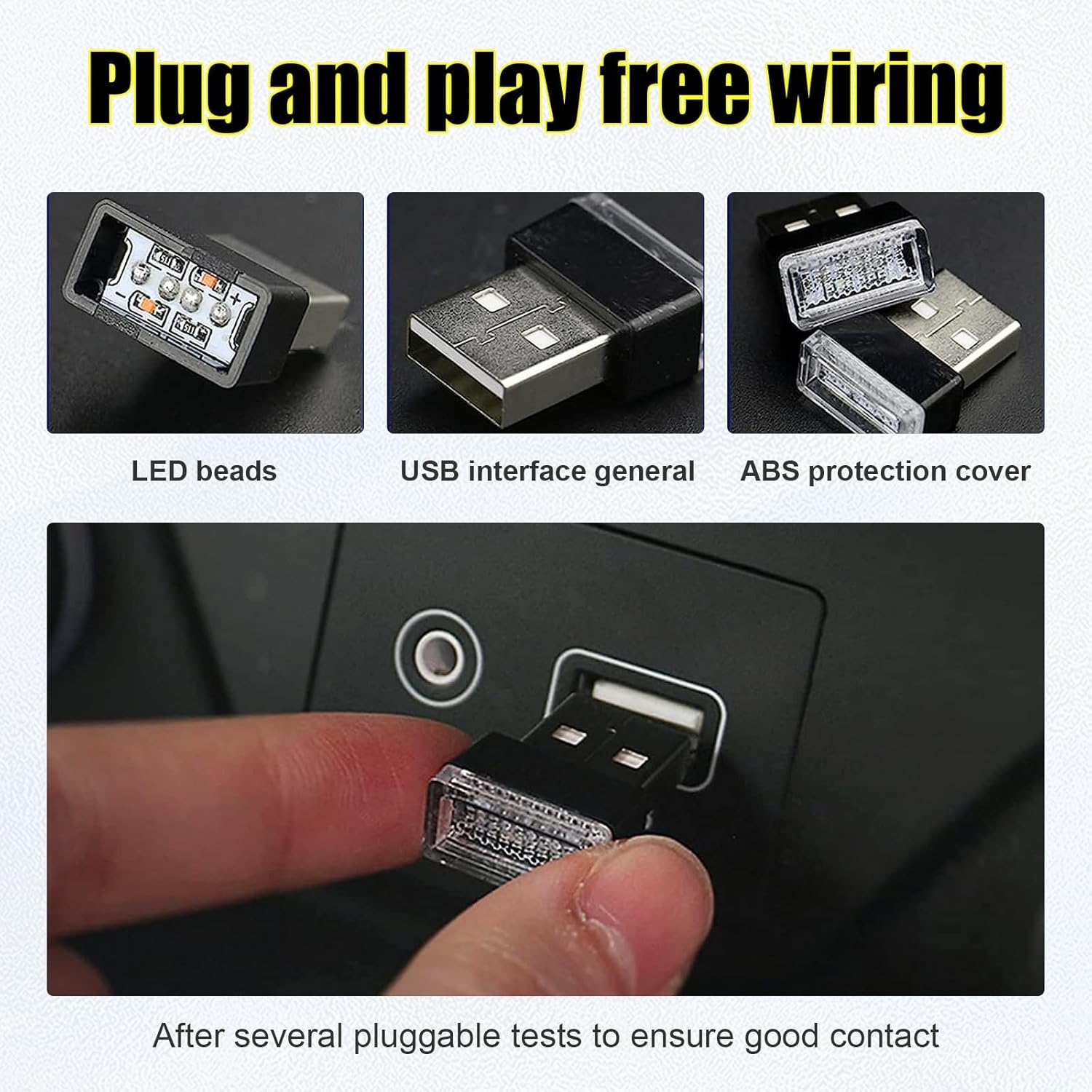 4 PCS USB LED Car Interior Atmosphere Lamp, Portable Mini LED Night Light, Plug-In USB Interface Trunk Ambient Lighting Kit, Universal Car Interior Accessories (Blue+Ice Blue) - Ice Blue image number 3