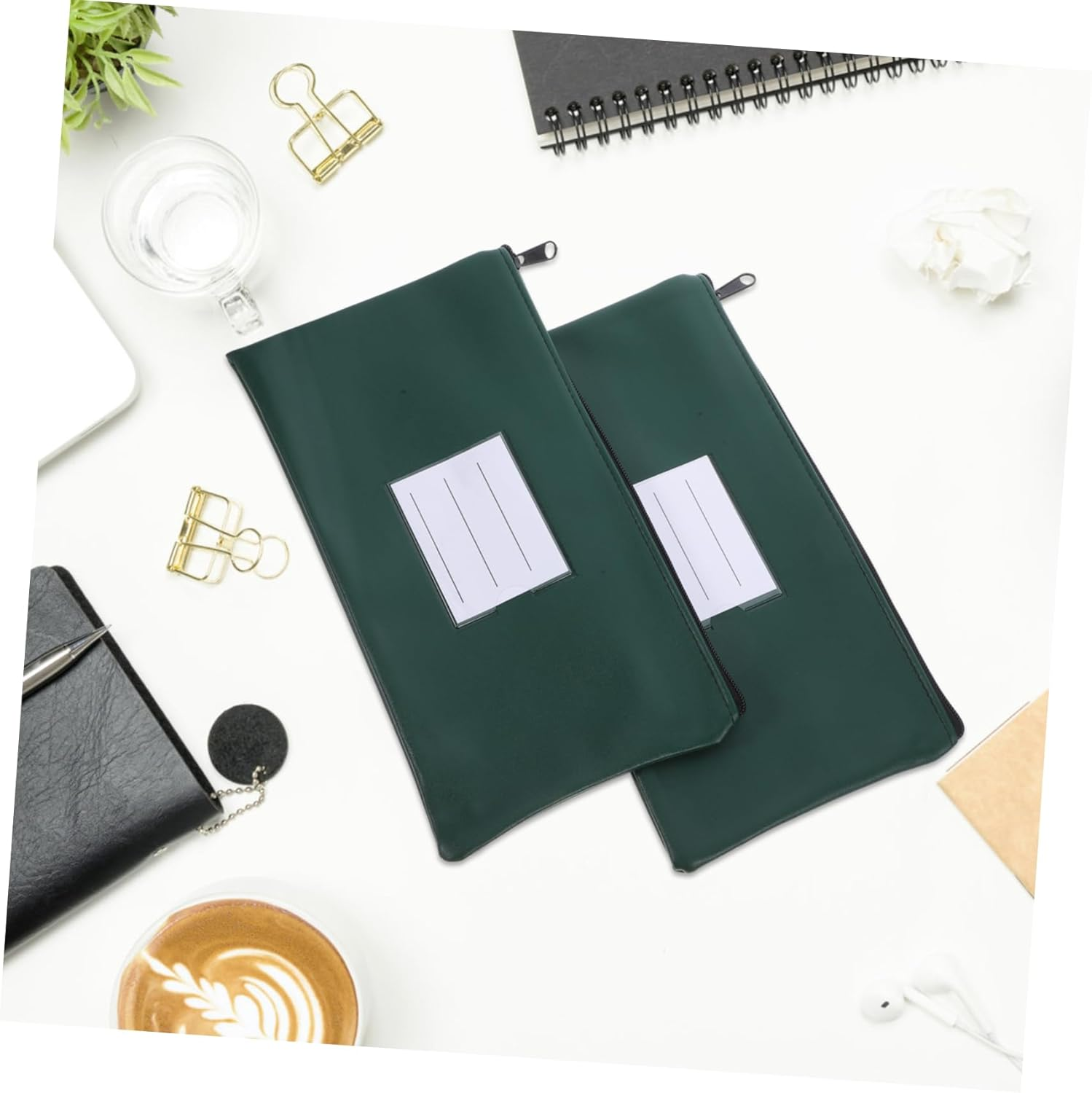 VILLFUL 2Pcs Bill Bag Stationery Bag Zipper Pu File Organizer for Documents Multi-Use Pouch image number 2
