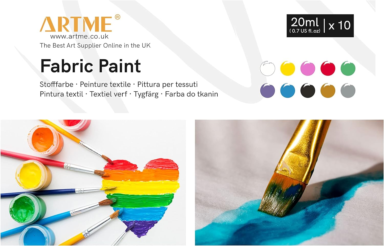 Artme Fabric Paint Set 10 Colours 20Ml X10 - Wash-Safe - 10 Pcs image number 4