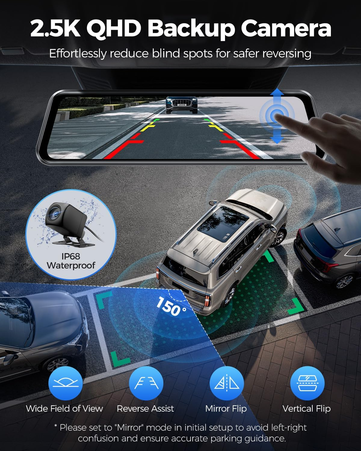 AZDOME PG17 Max 4K+2.5K Mirror Dash Cam with ADAS, BSD and LCA, 12" Rear View Mirror Camera with 5Ghz Wifi and Voice Control, Rearview Mirror Backup Camera Includes 64GB Card, GPS, Parking Monitor image number 6