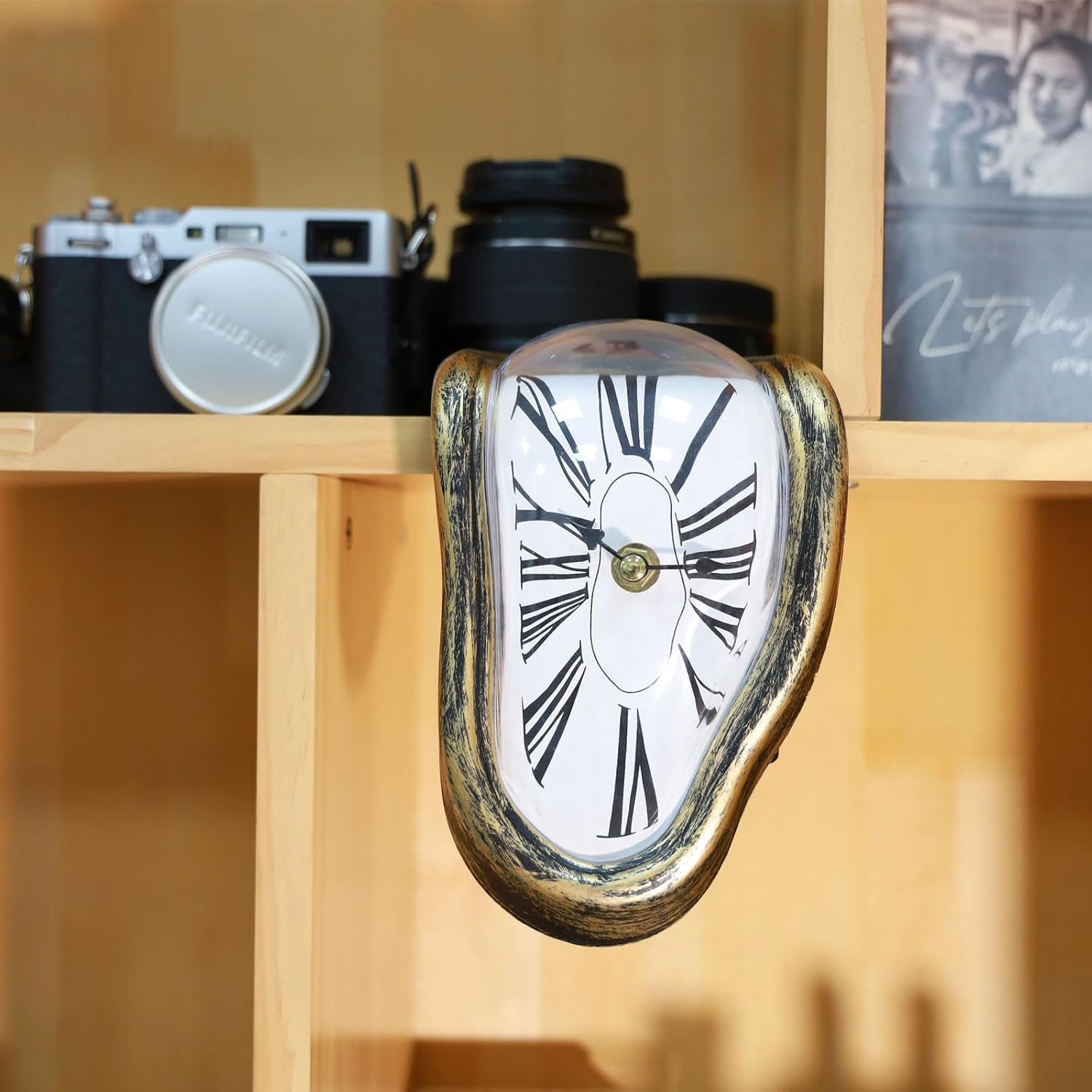 Melting Clock, Salvador Dali Watch Melted Clock for Decorative Home Office Shelf Desk Table Funny Creative Gift，Rome Antique Gold image number 4