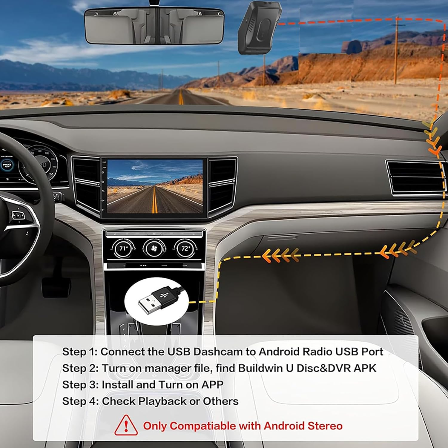 Full HD 1080P Car DVR Road Video Recorder Dash Camera USB Car Driving Recorder with 170&deg; Wide Angle, Loop Recording for Car Android Navigation image number 1