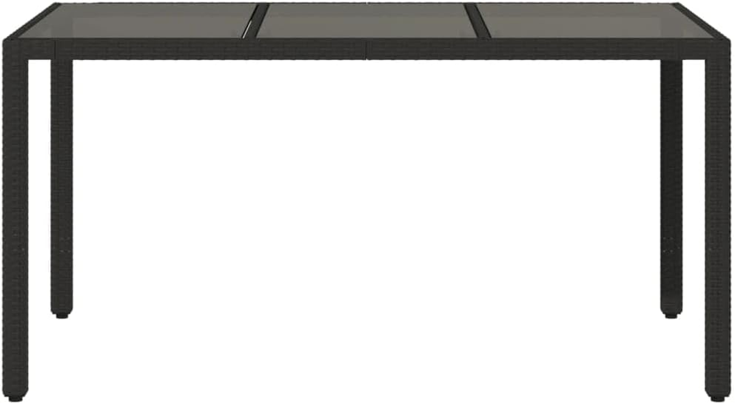 Vidaxl Garden Table - Black Poly Rattan Outdoor Furniture - Tempered Glass Top, Powder-Coated Steel Frame, Weather- Patio Dining Side Coffee Rectangular Table, 150 X 90 X 75 Cm image number 1