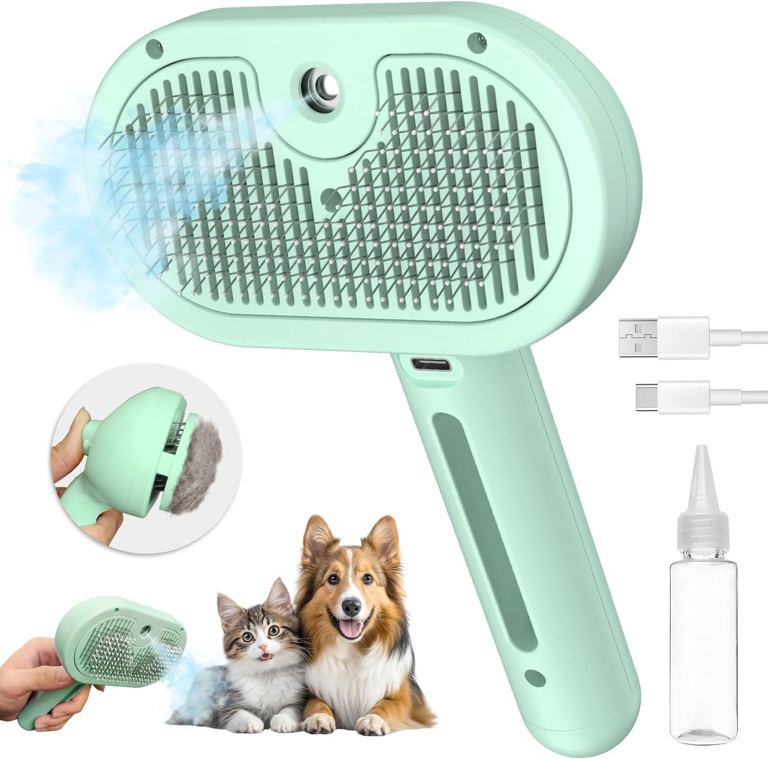 Spray Cat Brush for Shedding, 3 in 1 Steam Cat Brush Remove Static Flying Hair Pet Grooming Brush Self Cleaning Dog Brush for Long and Short Hair Dogs and Cats Remove Tangled Loose Hair (Pink)