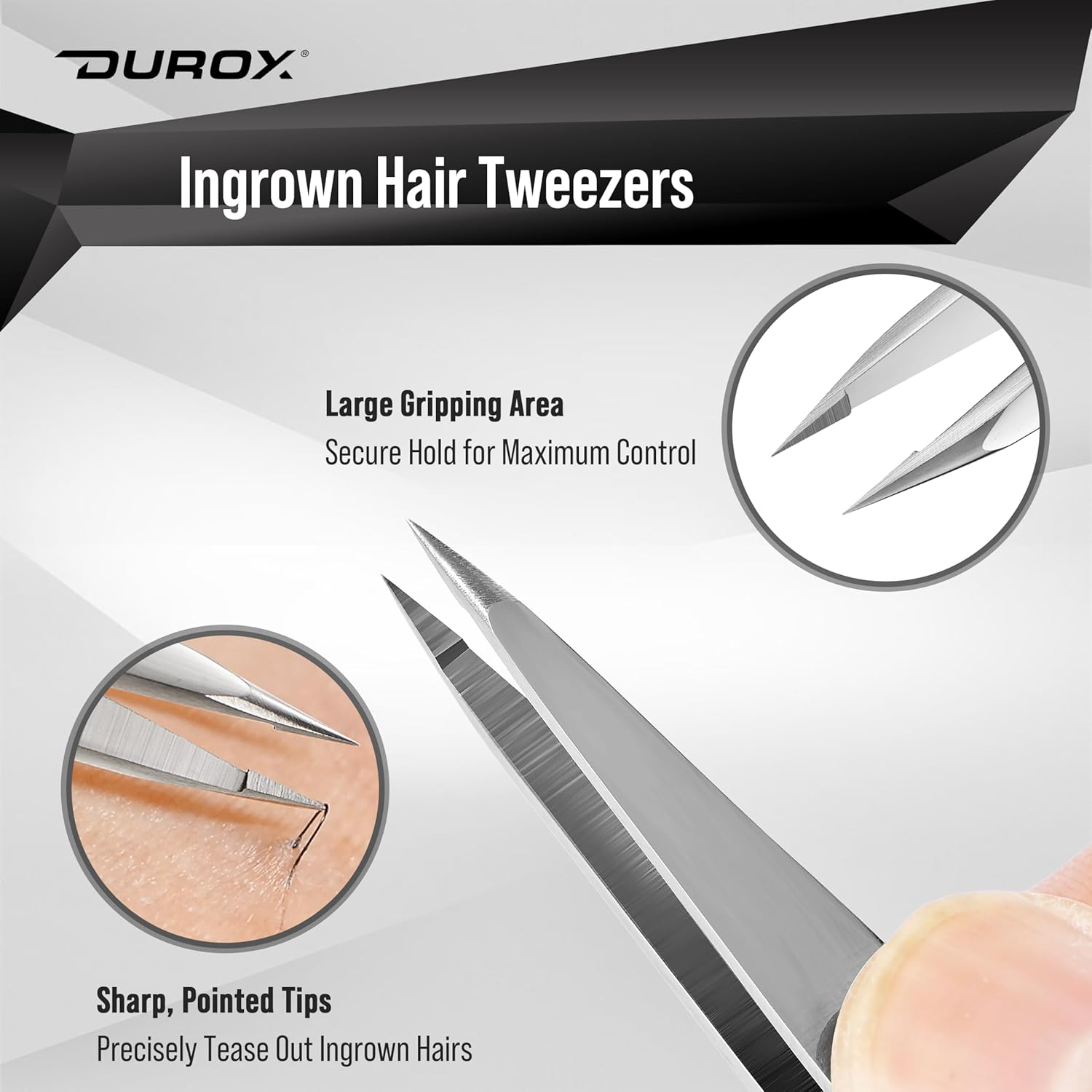 DUROX - Sharp Tweezers, Pointed Tweezers for Ingrown Hair Treatment, Needle Nose Tweezers to Remove Splinter Out, Premium Pointy Tweezers