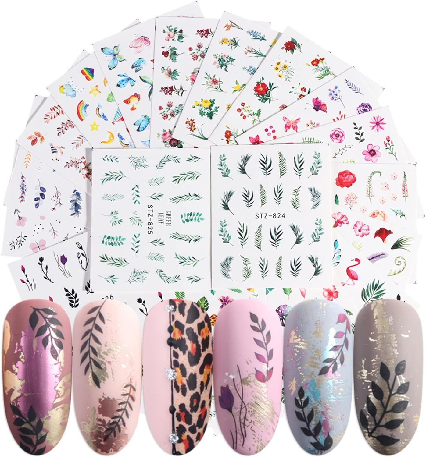 TAVVKE Nail Art Stickers - 29 Sheets of Self-Adhesive Summer Nail Decals Featuring Flamingos, Leaves, Cacti, Fruits Patterns for Women, Girls, Kids, Manicure DIY, and Crafts image number 2