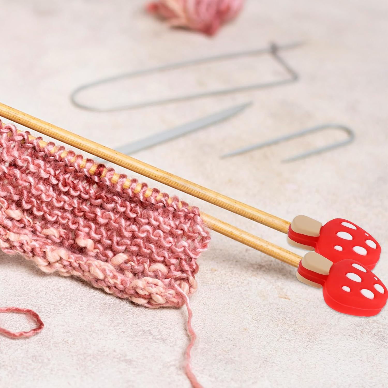 4Pcs Mushroom Stitch Stoppers Knitting Needle Point Protectors Cute Silicone Knitting Needles Cap Knit Needle Tip Hugger Needle Minder Sewing Gadgets for Beginners Knitting Craft DIY Quilting Art image number 5