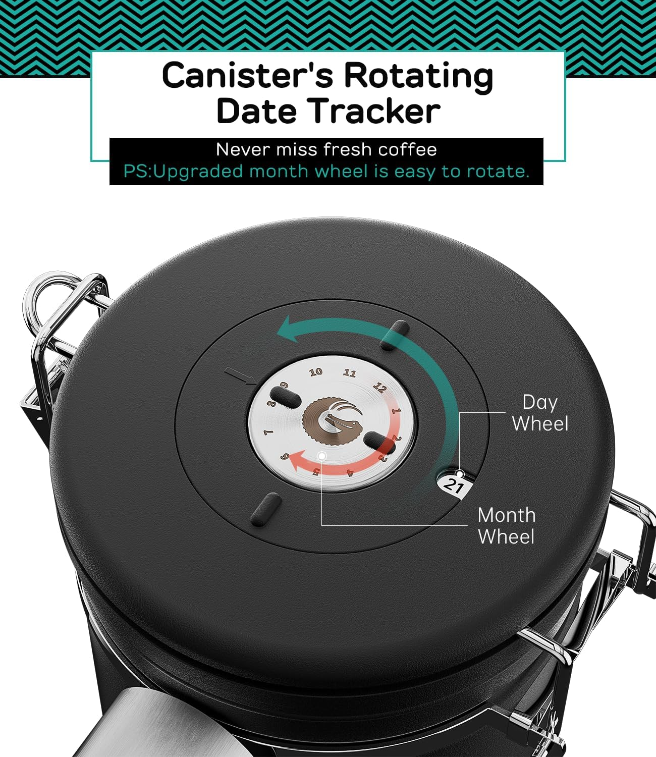 Coffee Gator Coffee Canister, 22Oz Airtight Stainless Steel Kitchen Food Storage Container with Date Tracker, Valve, Scoop for Sugar, Grounds, Beans, Tea, Sugar, Cereal, Flour, Cookies Jars - Black image number 1