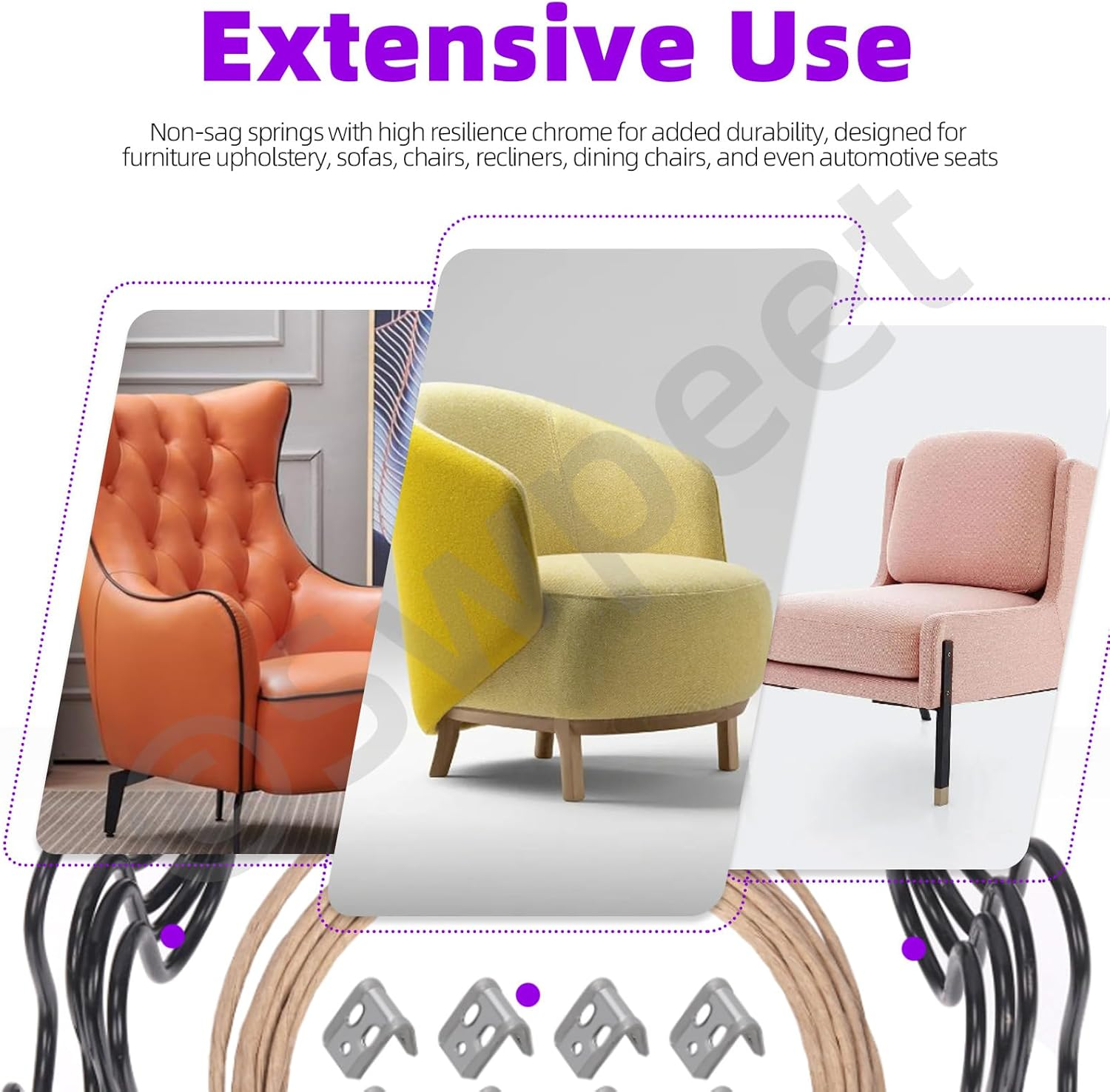 Swpeet 67Pcs Couch Spring Repair Kit, Including Springs, Upholstery Spring Clips, Seat Spring Stay Wire, Retaining Wire Clips and Screws, Compatible with Seating in Furniture Automotive image number 6