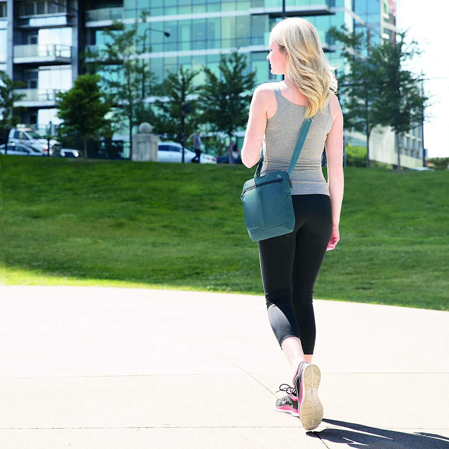 Travelon Anti-Theft Active Small Crossbody Messenger Bag, Charcoal - Teal image number 2