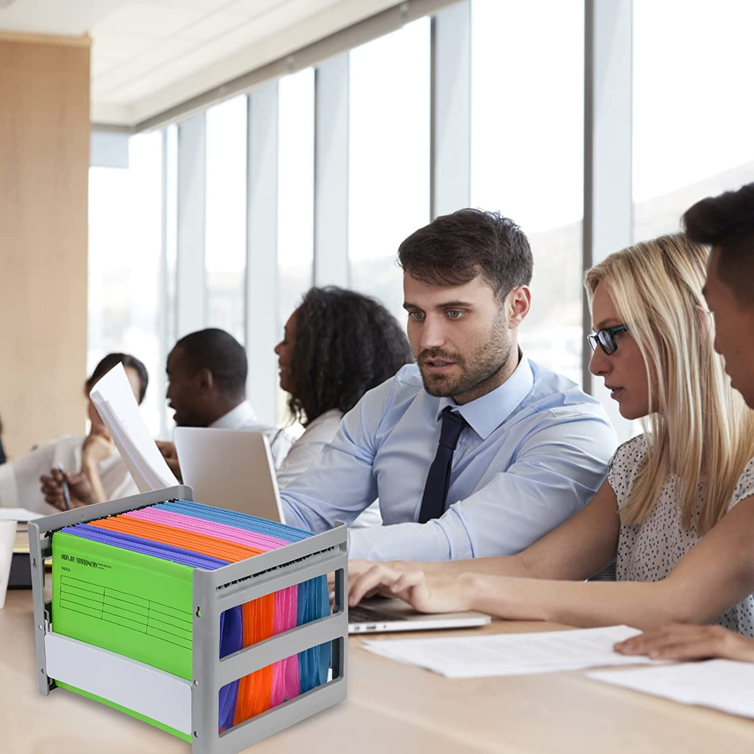 A4 Grey Plastic Hanging File Folder Shelf, for Office, Study, Hospital Data Organization,Outer Frame: 14.29X12.79X10.83 Inch image number 2