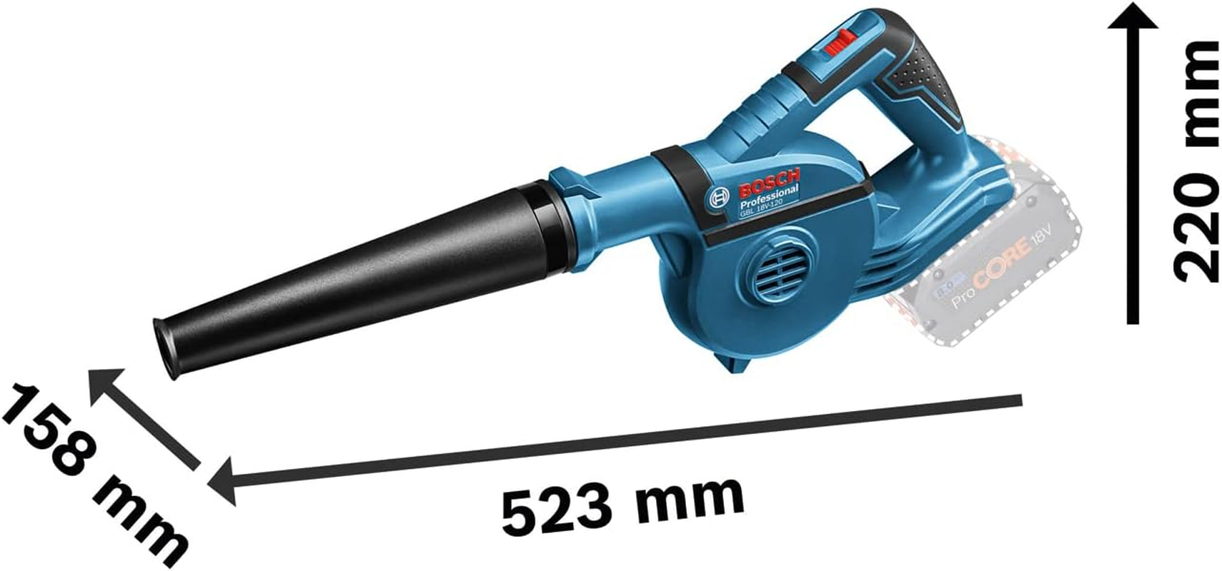 Bosch Professional 18V System Cordless Workshop Blower GBL 18V-120 (270 Km/H Airflow Speed, Incl. 4X Accessories, without Batteries and Charger, in a Box) image number 2
