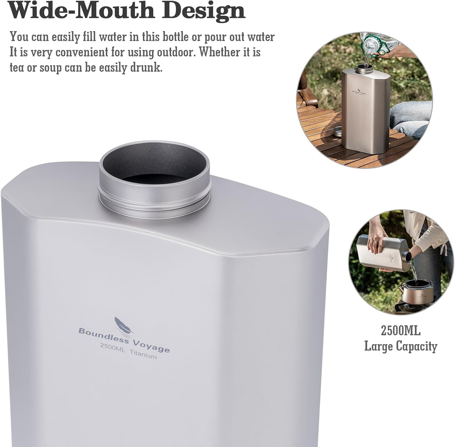 Boundless Voyage Titanium Water Bottle 2500ML Big Capacity Sports Water Bottle Ultralight Leakproof Drinkware for Outdoor Camping Hiking Ti3004D image number 5