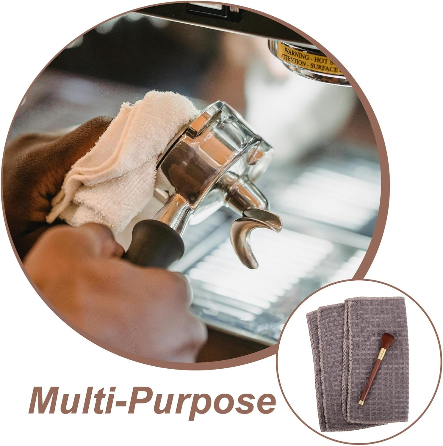 Ipetboom Espresso Machine Cleaning Brush Kit with 2 Multipurpose 30X30Cm Coffee Cleaning Cloths and Rosewood Handle for Coffee Grinder and Espresso Maker Accessories image number 3