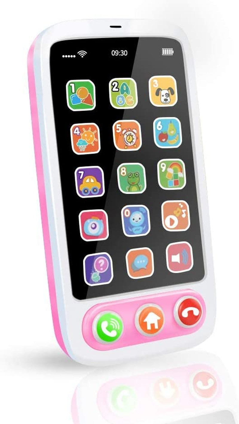 QINGBAO Baby Phone, Baby Cell Phone Toy with Lights & Music, 12 Months Early Learning Educational Toys, Sensory Toys for Toddlers 1 2 3 4 Year Old Kids Boys and Girls Gifts (Pink)