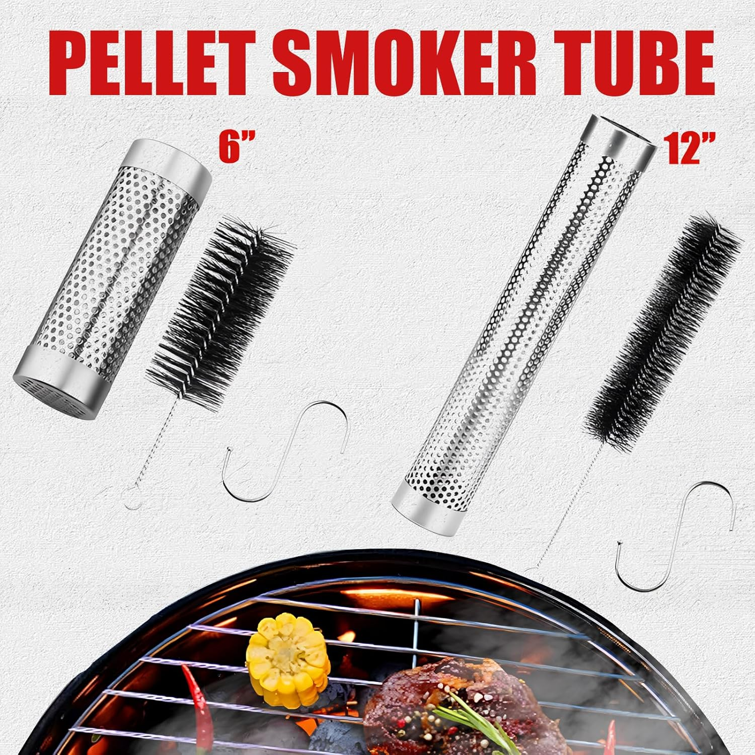 Smoke Tube for Pellet Grill, 5 Hours of Billowing Smoke, Stainless Steel Pellet Smoker Tube for All Grill or Smoker, Hot or Cold Smoking (Round-6 Inch) image number 1